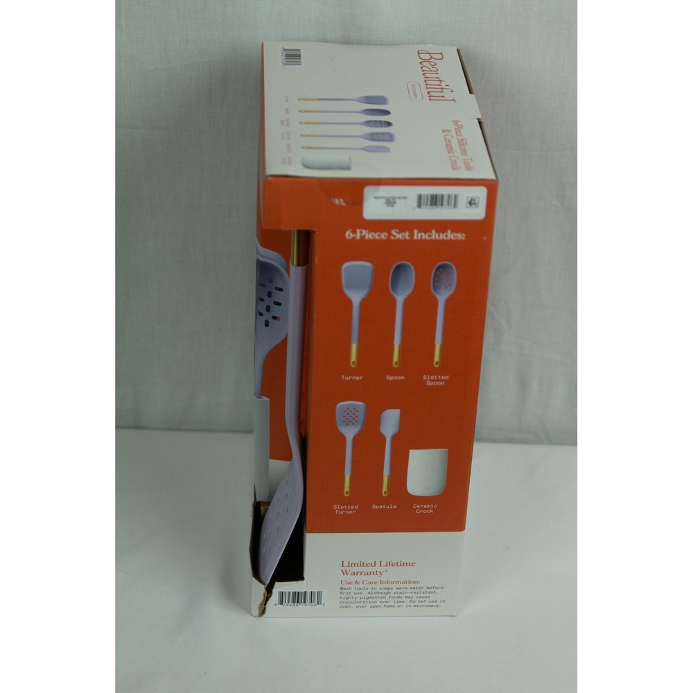 Beautiful by Drew Barrymore 6pc Silicone Kitchen Tool Set Lavender Purple Gold - Picture 11 of 11